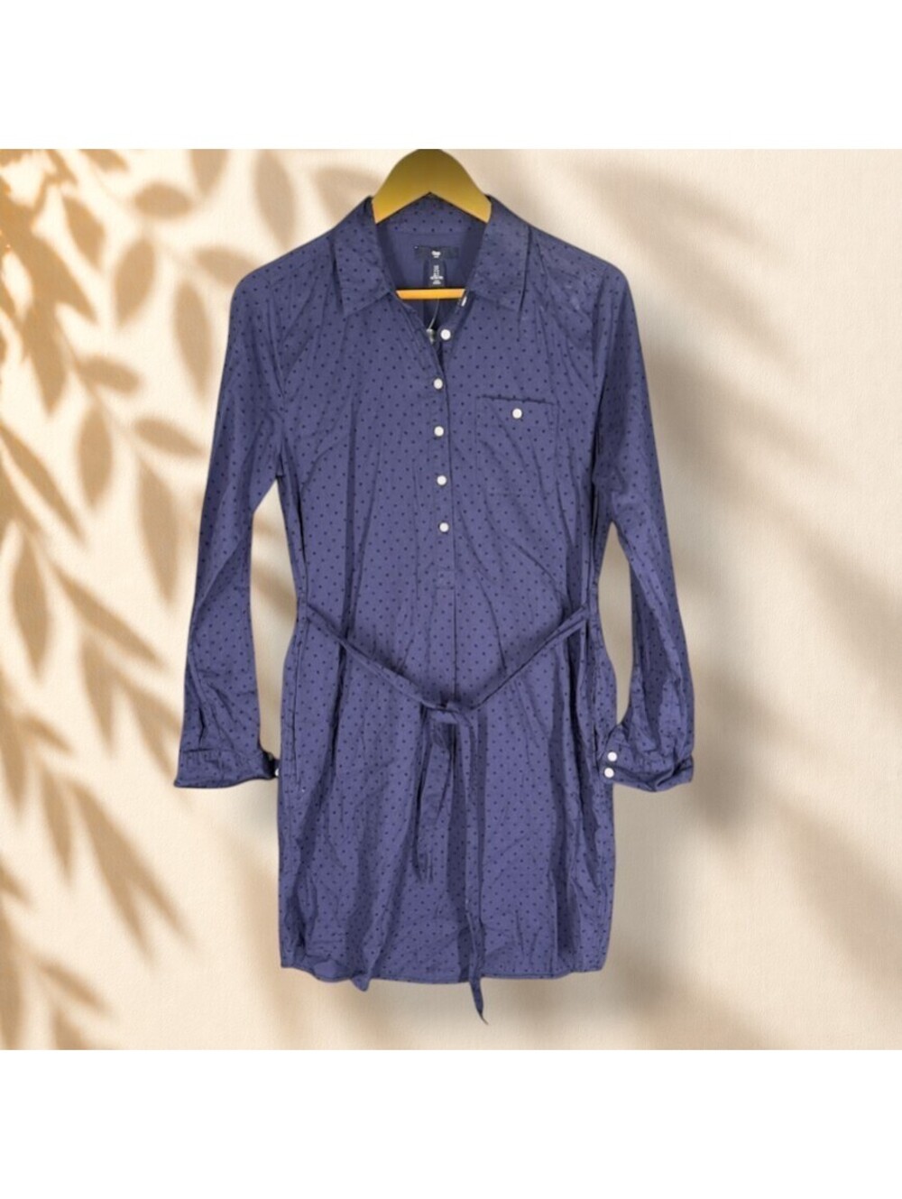 New Gap Shirt Dress Women S Small Blue Polka Dot Short Button Belted Collared